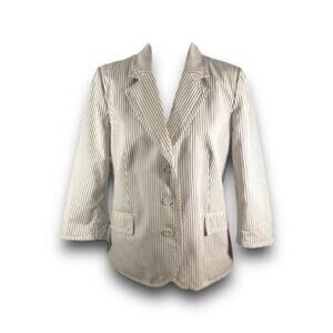 DRESS BARN Taupe and White Stripe Summer Blazer SZ Large